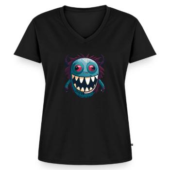 Cyberpunk Monter - T-shirt encolure en V Premium bio Femme - noir - Devant - AI Model Female 172 light (172cm)