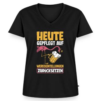 Heute gepflegt auf Werkseinstellungen zurücksetzen - Frauen Premium Bio T-Shirt mit V-Ausschnitt - Schwarz - Vorne - AI Model Female 172 light (172cm)
