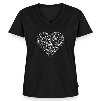 Ich Liebe Musik | Musikalische Symbole Musiker - Frauen Premium Bio T-Shirt mit V-Ausschnitt - Schwarz - Vorne - AI Model Female 172 light (172cm)