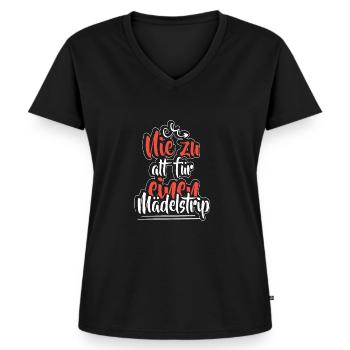 Mädelstrip Girls Trip Crew Mädelstour Mädels - Frauen Premium Bio T-Shirt mit V-Ausschnitt - Schwarz - Vorne - AI Model Female 172 light (172cm)