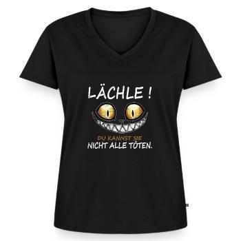 Lächle du Kannst Sie Nicht alle töten Katze - Frauen Premium Bio T-Shirt mit V-Ausschnitt - Schwarz - Vorne - AI Model Female 172 light (172cm)