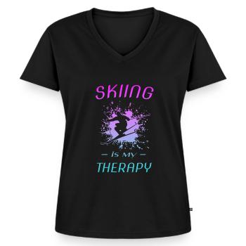 Skifahren - Frauen Premium Bio T-Shirt mit V-Ausschnitt - Schwarz - Vorne - AI Model Female 172 light (172cm)