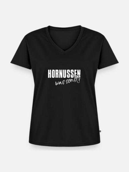 Hornussen was sonst - Frauen Premium Bio T-Shirt mit V-Ausschnitt - Schwarz