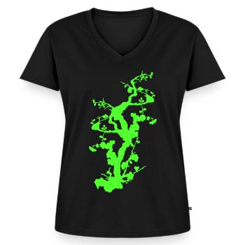 Sakura Shadow 影の桜 ( silhouette cerisier fleuri ) - T-shirt encolure en V Premium bio Femme - noir - Devant - AI Model Female 172 light (172cm)