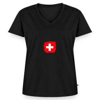 Schweiz Schweizerische Flagge Stolzer Schweizer - Frauen Premium Bio T-Shirt mit V-Ausschnitt - Schwarz - Vorne - AI Model Female 172 light (172cm)