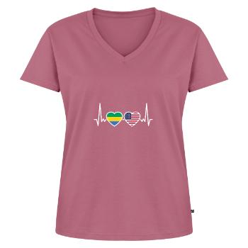 Gabon USA Heartbeat Flag American Gabonese - Women's Premium Organic V-neck T-shirt - mauve - Front - AI Model Female 172 dark (172cm)