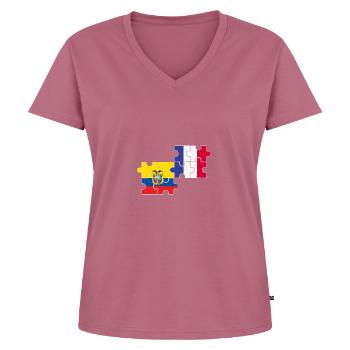 Ecuador Frankreich Flagge Franzose Ecuadorianer - Frauen Premium Bio T-Shirt mit V-Ausschnitt - Mauve - Vorne - AI Model Female 172 dark (172cm)