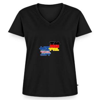Kap Verde Deutschland Flagge Deutsch Kapverden - Frauen Premium Bio T-Shirt mit V-Ausschnitt - Schwarz - Vorne - AI Model Female 172 light (172cm)