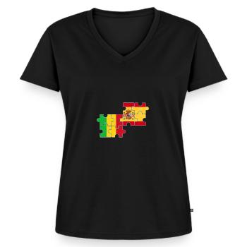 Mali Espagne Drapeau Espagnol Malien - T-shirt encolure en V Premium bio Femme - noir - Devant - AI Model Female 172 light (172cm)