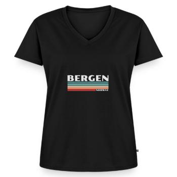 Bergen Norway Retro Norwegen Norwegisch Norweger - Frauen Premium Bio T-Shirt mit V-Ausschnitt - Schwarz - Vorne - AI Model Female 172 light (172cm)