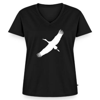 Storch - Frauen Premium Bio T-Shirt mit V-Ausschnitt - Schwarz - Vorne - AI Model Female 172 light (172cm)