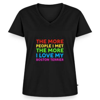 People I Met I Love Boston Terrier - Frauen Premium Bio T-Shirt mit V-Ausschnitt - Schwarz - Vorne - AI Model Female 172 light (172cm)