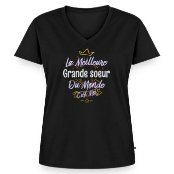 La meilleure grande-soeur du monde - T-shirt encolure en V Premium bio Femme - noir - Devant - AI Model Female 172 light (172cm)