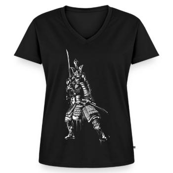 samouraï - T-shirt encolure en V Premium bio Femme - noir - Devant - AI Model Female 172 light (172cm)