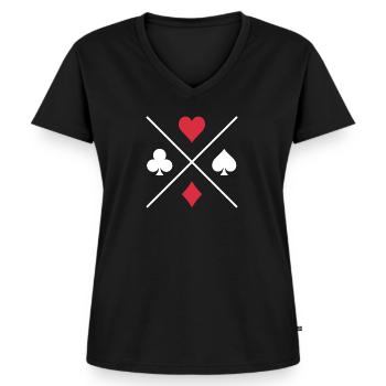 Poker Karten Symbol Kreuz Pik Herz Karo - Frauen Premium Bio T-Shirt mit V-Ausschnitt - Schwarz - Vorne - AI Model Female 172 light (172cm)