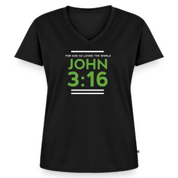 John 3: 16 - Women's Premium Organic V-neck T-shirt - black - Front - AI Model Female 172 light (172cm)