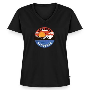 Lac de Bled - Slovénie - Vallée de montagne - T-shirt encolure en V Premium bio Femme - noir - Devant - AI Model Female 172 light (172cm)