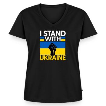 Ukraine - T-shirt encolure en V Premium bio Femme - noir - Devant - AI Model Female 172 light (172cm)