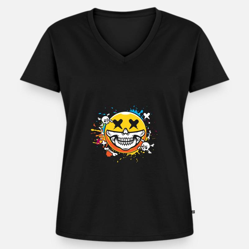 Smiley skull - Frauen Premium Bio T-Shirt mit V-Ausschnitt - Schwarz