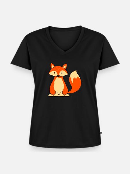 Fuchs Fox Kinderdesign - Frauen Premium Bio T-Shirt mit V-Ausschnitt - Schwarz