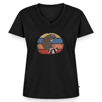 Waschbär - Frauen Premium Bio T-Shirt mit V-Ausschnitt - Schwarz - Vorne - AI Model Female 172 light (172cm)