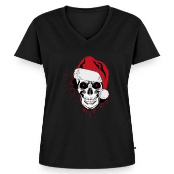 schädel skull christmas meme bad santa claus xmas - Frauen Premium Bio T-Shirt mit V-Ausschnitt - Schwarz - Vorne - AI Model Female 172 light (172cm)