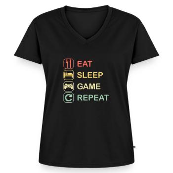 EAT SLEEP GAME REPEAT | Controller gamers gambling - Women's Premium Organic V-neck T-shirt - black - Front - AI Model Female 172 light (172cm)
