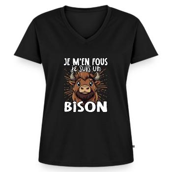 Je m'en fous je suis un bison - süßes Bison - Frauen Premium Bio T-Shirt mit V-Ausschnitt - Schwarz - Vorne - AI Model Female 172 light (172cm)