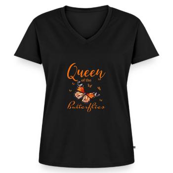 Monarque papillon Lépidoptères papillon - T-shirt encolure en V Premium bio Femme - noir - Devant - AI Model Female 172 light (172cm)