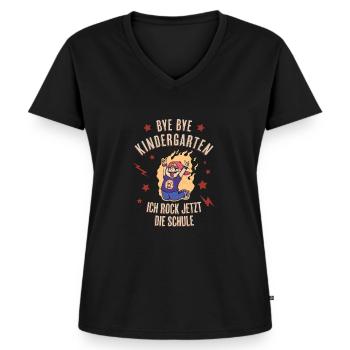 Bye Kindergarten - Jetzt Schule - Frauen Premium Bio T-Shirt mit V-Ausschnitt - Schwarz - Vorne - AI Model Female 172 light (172cm)