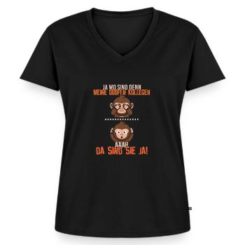 Wo sind doofe Kollegen - Affe - Frauen Premium Bio T-Shirt mit V-Ausschnitt - Schwarz - Vorne - AI Model Female 172 light (172cm)