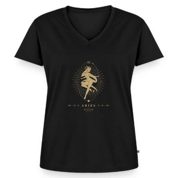 Widder Sternzeichen - Frauen Premium Bio T-Shirt mit V-Ausschnitt - Schwarz - Vorne - AI Model Female 172 light (172cm)