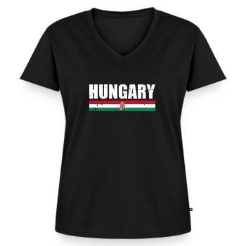Hungary Vintage Ungarn Ungarische Flagge - Frauen Premium Bio T-Shirt mit V-Ausschnitt - Schwarz - Vorne - AI Model Female 172 light (172cm)