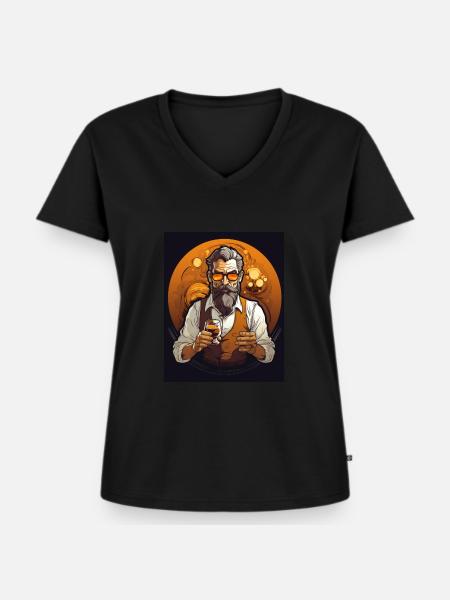 Whisky drinking bearded Gentleman - Frauen Premium Bio T-Shirt mit V-Ausschnitt - Schwarz