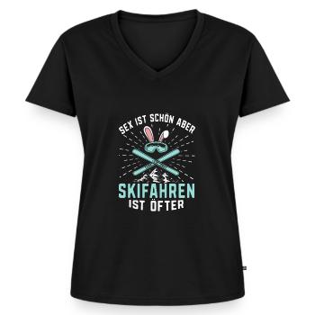 Skifahren Skifahren ist öfter Skiurlaub Skifahrer - Frauen Premium Bio T-Shirt mit V-Ausschnitt - Schwarz - Vorne - AI Model Female 172 light (172cm)