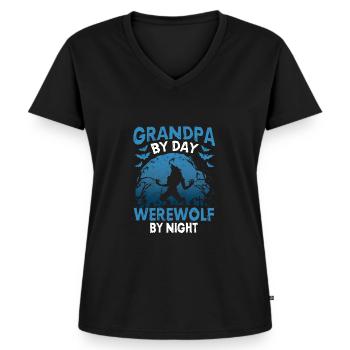 Opa bei Tag Werwolf bei Nacht Halloween - Frauen Premium Bio T-Shirt mit V-Ausschnitt - Schwarz - Vorne - AI Model Female 172 light (172cm)