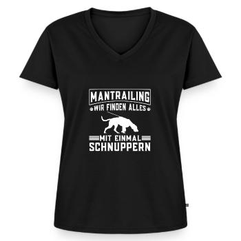 Spürhund Personensuchhund Mantrailing - Frauen Premium Bio T-Shirt mit V-Ausschnitt - Schwarz - Vorne - AI Model Female 172 light (172cm)