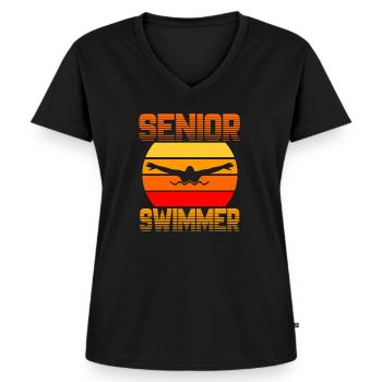 Senior Swimmer - Frauen Premium Bio T-Shirt mit V-Ausschnitt - Schwarz - Vorne - AI Model Female 172 light (172cm)