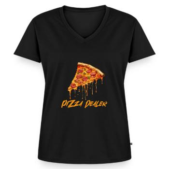 Pizza Dealer - Frauen Premium Bio T-Shirt mit V-Ausschnitt - Schwarz - Vorne - AI Model Female 172 light (172cm)