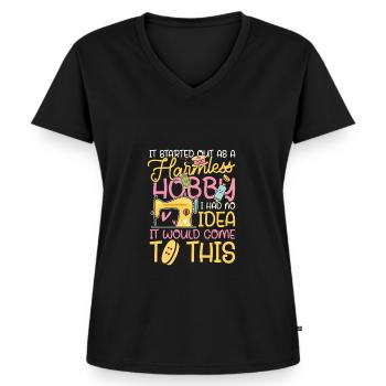 Harmloses Hobby - Frauen Premium Bio T-Shirt mit V-Ausschnitt - Schwarz - Vorne - AI Model Female 172 light (172cm)