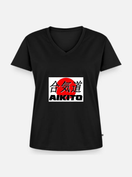 Aikido - Frauen Premium Bio T-Shirt mit V-Ausschnitt - Schwarz