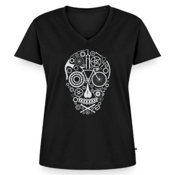 Bicycle Skull light grey - Frauen Premium Bio T-Shirt mit V-Ausschnitt - Schwarz - Vorne - AI Model Female 172 light (172cm)
