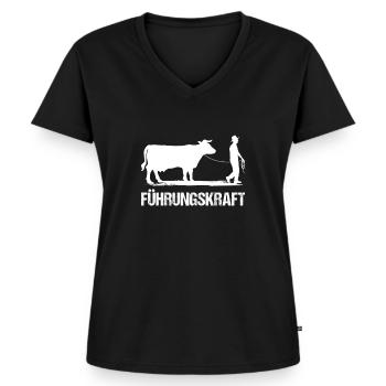 Führungskraft Landwirt Bauer Spruch Geschenk - Frauen Premium Bio T-Shirt mit V-Ausschnitt - Schwarz - Vorne - AI Model Female 172 light (172cm)