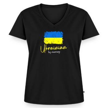 Ukraine - Women's Premium Organic V-neck T-shirt - black - Front - AI Model Female 172 light (172cm)