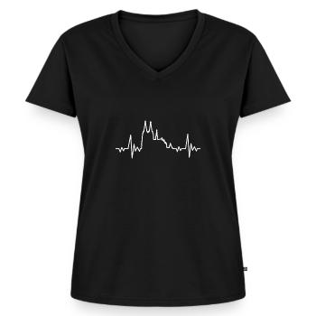 Köln Herzschlag Skyline Kölner Dom Puls Geschenk - Frauen Premium Bio T-Shirt mit V-Ausschnitt - Schwarz - Vorne - AI Model Female 172 light (172cm)