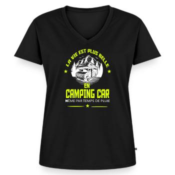 CAMPING CAR - T-shirt encolure en V Premium bio Femme - noir - Devant - AI Model Female 172 light (172cm)
