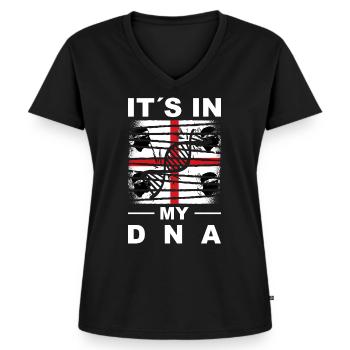 Sardinien Flagge Sardische Fahne Sardegna Fahne - Frauen Premium Bio T-Shirt mit V-Ausschnitt - Schwarz - Vorne - AI Model Female 172 light (172cm)