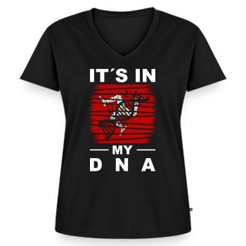 Isle of Man Flagge Triskele Flag of Isle of Man - Frauen Premium Bio T-Shirt mit V-Ausschnitt - Schwarz - Vorne - AI Model Female 172 light (172cm)