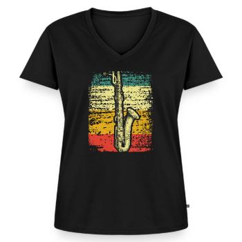 Saxophon - Frauen Premium Bio T-Shirt mit V-Ausschnitt - Schwarz - Vorne - AI Model Female 172 light (172cm)