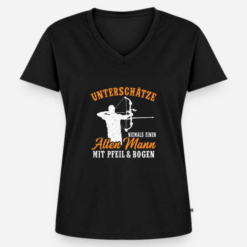 Bogenschießen Bogenschütze Bogensport Pfeil Bogen - Frauen Premium Bio T-Shirt mit V-Ausschnitt - Schwarz